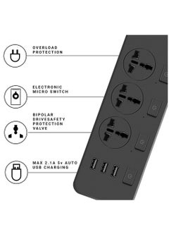 Generic 6 in 1 Power Universal Socket, with 3 sockets and 3 USB ports, Plug Socket Extension Cable For Phone Charging  - Image 3