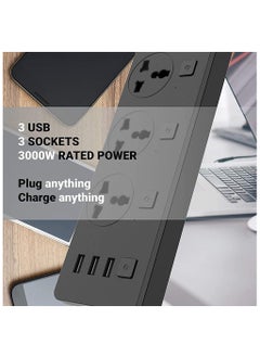 Generic 6 in 1 Power Universal Socket, with 3 sockets and 3 USB ports, Plug Socket Extension Cable For Phone Charging  - Image 4