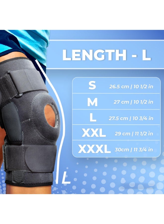 Hinged Knee Brace - Relieves ACL, MCL, Meniscus Tear, Arthritis, Tendon Pain - Open Patella Design with Dual Metal Side Stabilizers - Support for Running, For Men and Women (Large) - Image 3