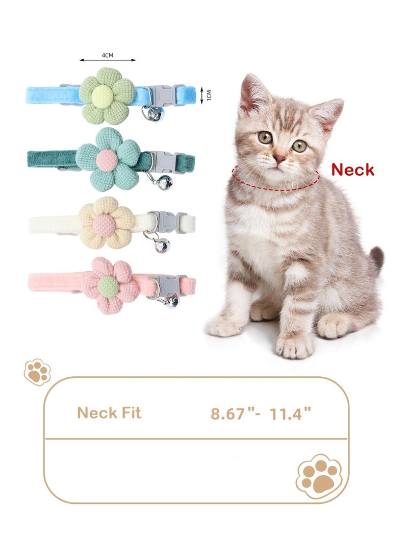 RTYY 4Pcs Cat Collar Flower Cat Collar Breakaway Kitten Collar Flower and Bell Soft Nylon Adjustable Breakaway Collars for Girls Boys Cats, Small Dogs, Puppies - Image 3