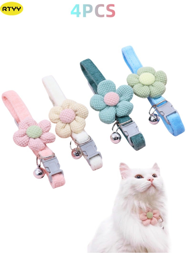 RTYY 4Pcs Cat Collar Flower Cat Collar Breakaway Kitten Collar Flower and Bell Soft Nylon Adjustable Breakaway Collars for Girls Boys Cats, Small Dogs, Puppies - Image 1