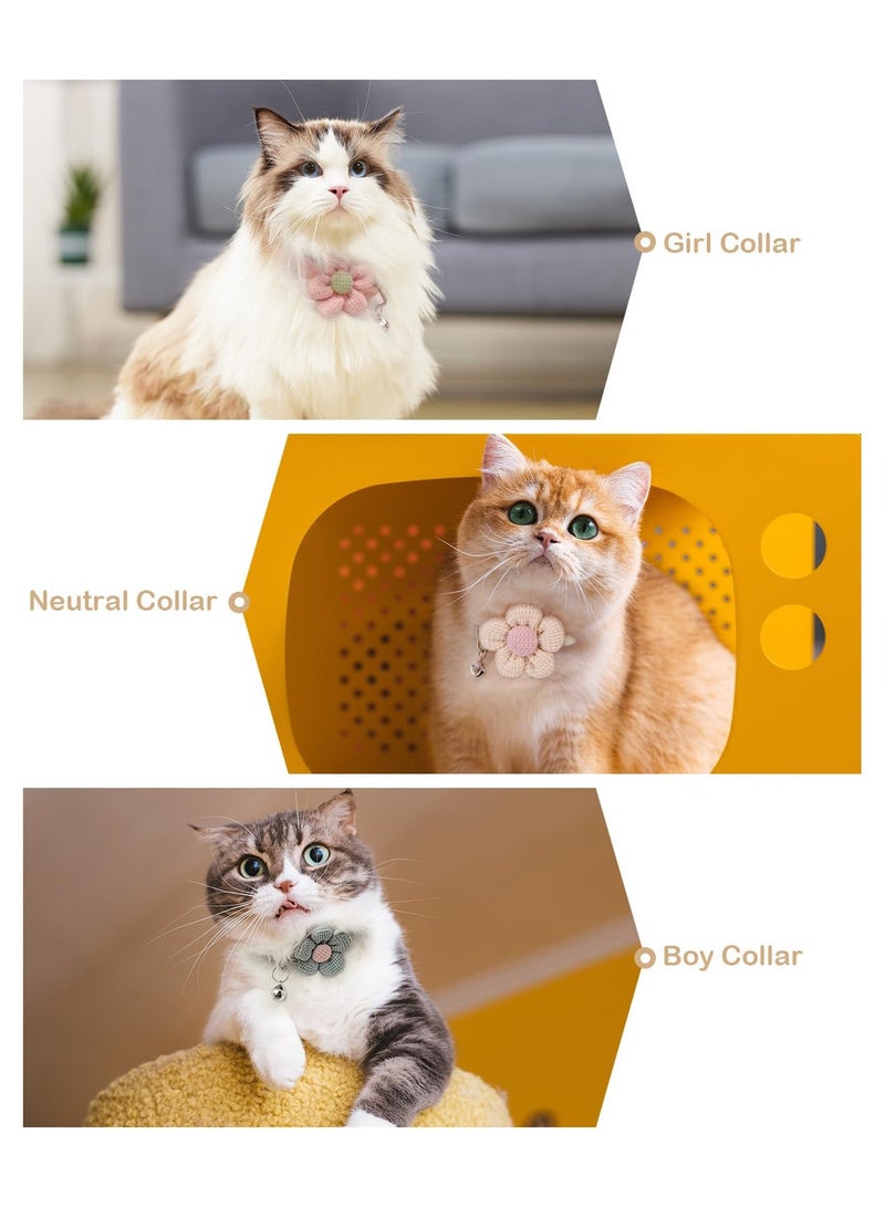 RTYY 4Pcs Cat Collar Flower Cat Collar Breakaway Kitten Collar Flower and Bell Soft Nylon Adjustable Breakaway Collars for Girls Boys Cats, Small Dogs, Puppies - Image 4
