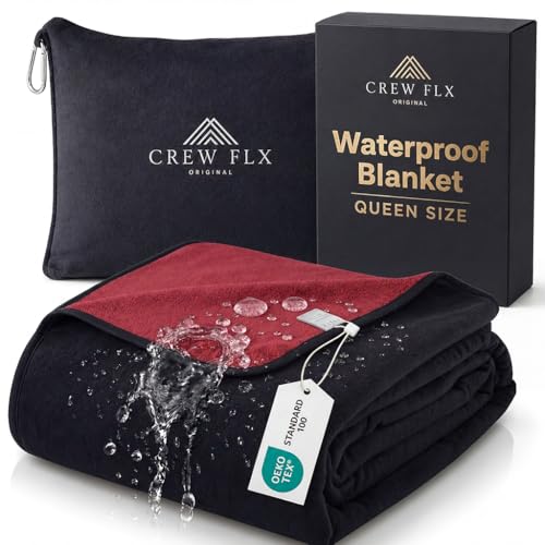CREW FLX Waterproof Blanket for Bed Intimacy 80 x 60 Queen Size Reversible Plush Fleece Love Blanket Moisture Absorbent TPU Layer Stain Proof Couch Bed Mattress Water Proof Cover RedBlack - Image 1