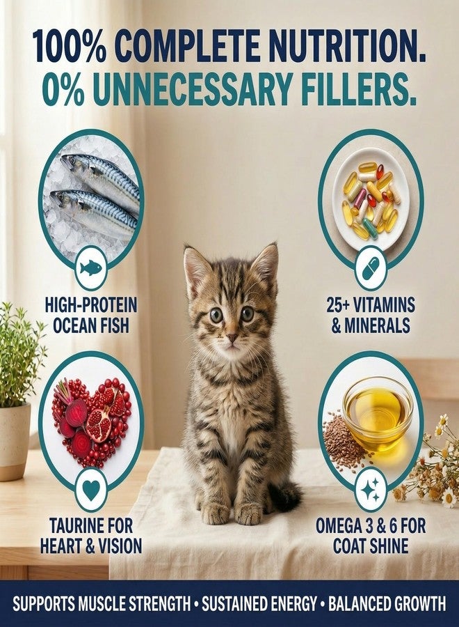 Petcrux Dry Kitten Cat Food, Ocean Fish Flavor, with Omega 3 & 6 and Taurine, Complete & Balanced Nutrition for Growing Kittens, 1 kg - Image 4
