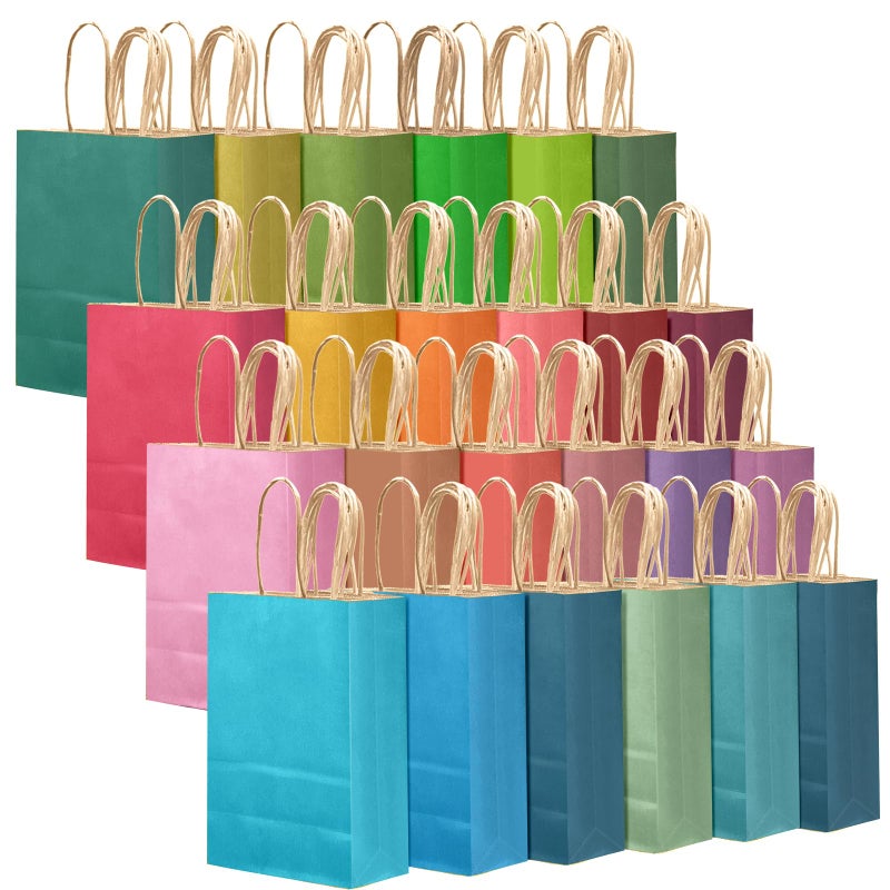 qiqee 24Pcs Medium Gift Paper Bag with Handles Bulk - 10.6"x8.3"x4.3" Rainbow Party Bags - Mulit Color - Image 1