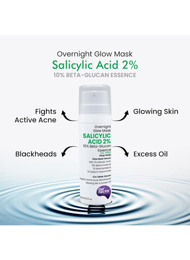 Get Nectar Happiness احصلي على قناع "Nectar Happiness" الليلي (Overnight Glow Mask) بتركيبة خالية من الزيوت، تحتوي على 2% حمض الساليسيليك، و10% خلاصة بيتا-جلوكان، و7% نياسيناميد، و1% هيالورونات الصوديوم؛ لفعالية عالية في محاربة حب الشباب النشط والرؤوس السوداء والزيوت الزائدة، مع منح البشرة إشراقة ونضارة وتقشير لطيف للوجه (حجم 30 مل). - Image 4