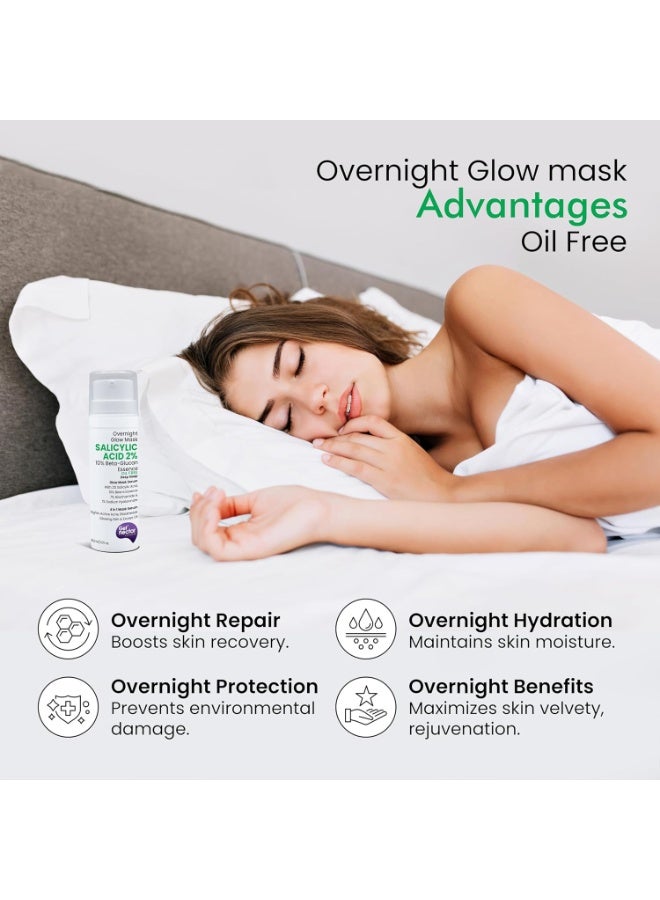 Get Nectar Happiness احصلي على قناع "Nectar Happiness" الليلي (Overnight Glow Mask) بتركيبة خالية من الزيوت، تحتوي على 2% حمض الساليسيليك، و10% خلاصة بيتا-جلوكان، و7% نياسيناميد، و1% هيالورونات الصوديوم؛ لفعالية عالية في محاربة حب الشباب النشط والرؤوس السوداء والزيوت الزائدة، مع منح البشرة إشراقة ونضارة وتقشير لطيف للوجه (حجم 30 مل). - Image 3