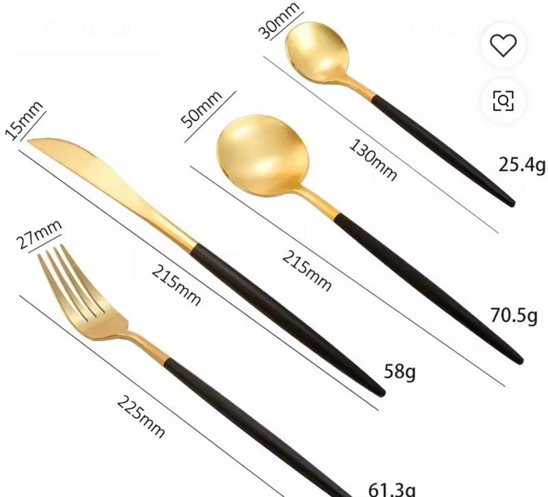 High Quality Polished Flatware Set, Black and Gold, Forks, Knives and Spoons, Modern Design with Bi-Color Handles, Luxury Gift Box - Image 5