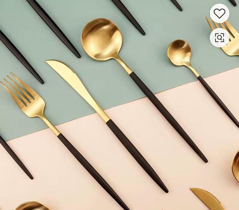 High Quality Polished Flatware Set, Black and Gold, Forks, Knives and Spoons, Modern Design with Bi-Color Handles, Luxury Gift Box - Image 2