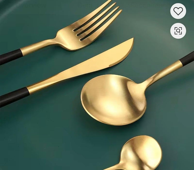 High Quality Polished Flatware Set, Black and Gold, Forks, Knives and Spoons, Modern Design with Bi-Color Handles, Luxury Gift Box - Image 3