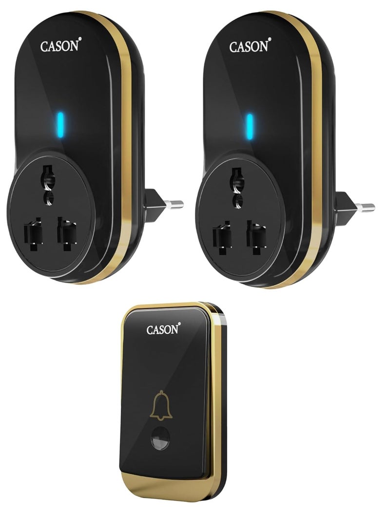 CASON جهاز جرس باب لاسلكي مع 2 مستقبلات للمنزل مدى طويل/جرس باب لاسلكي للمنزل/جرس اتصال لاسلكي، جرس عن بُعد مع قابس يصل إلى مدى 1000 قدم (أسود) - Image 1