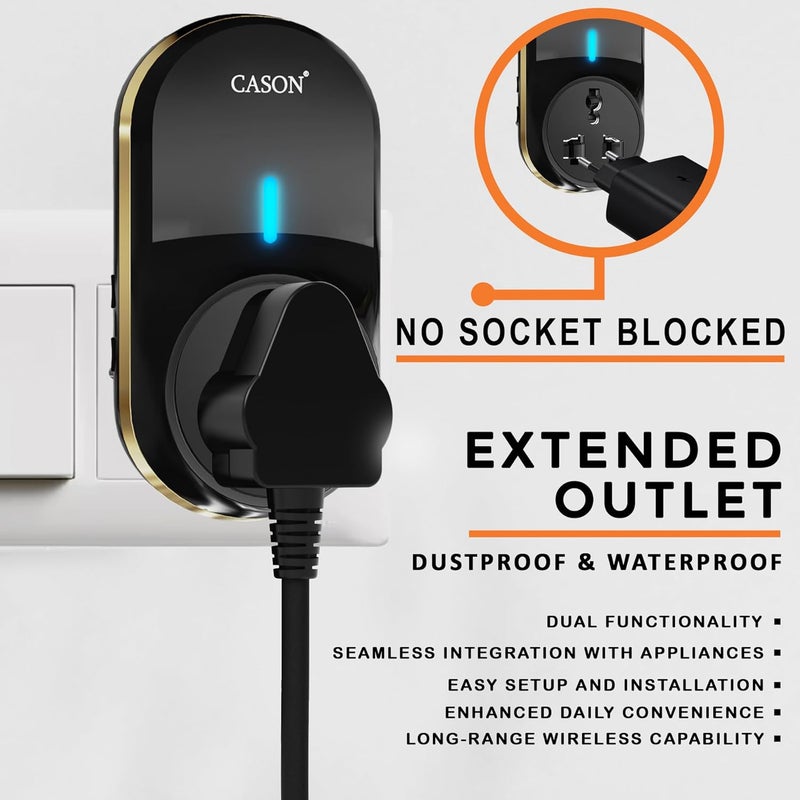 CASON جهاز جرس باب لاسلكي مع 2 مستقبلات للمنزل مدى طويل/جرس باب لاسلكي للمنزل/جرس اتصال لاسلكي، جرس عن بُعد مع قابس يصل إلى مدى 1000 قدم (أسود) - Image 2