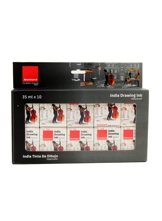 Isomars مجموعة حبر رسم مقاوم للماء من الهند مكونة من 10 ألوان - 35 مل