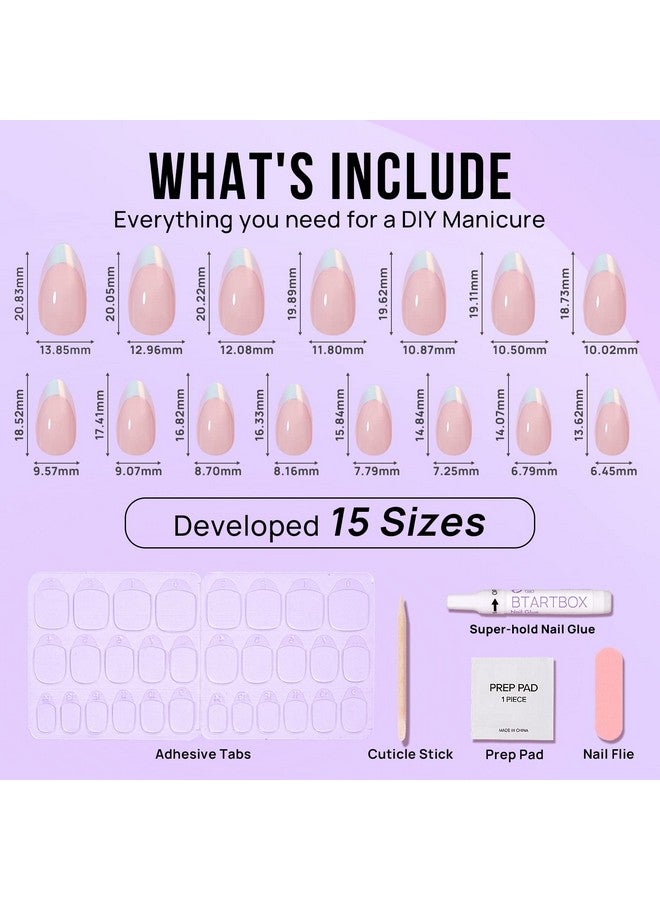 بي تي آرت بوكس أظافر صناعية قصيرة بطرف فرنسي - أظافر صناعية بيضاء بلون اللوز، مع غراء أظافر، تناسب تمامًا وأظافر طبيعية قابلة لإعادة الاستخدام في 16 مقاسًا، حورية البحر - Image 3