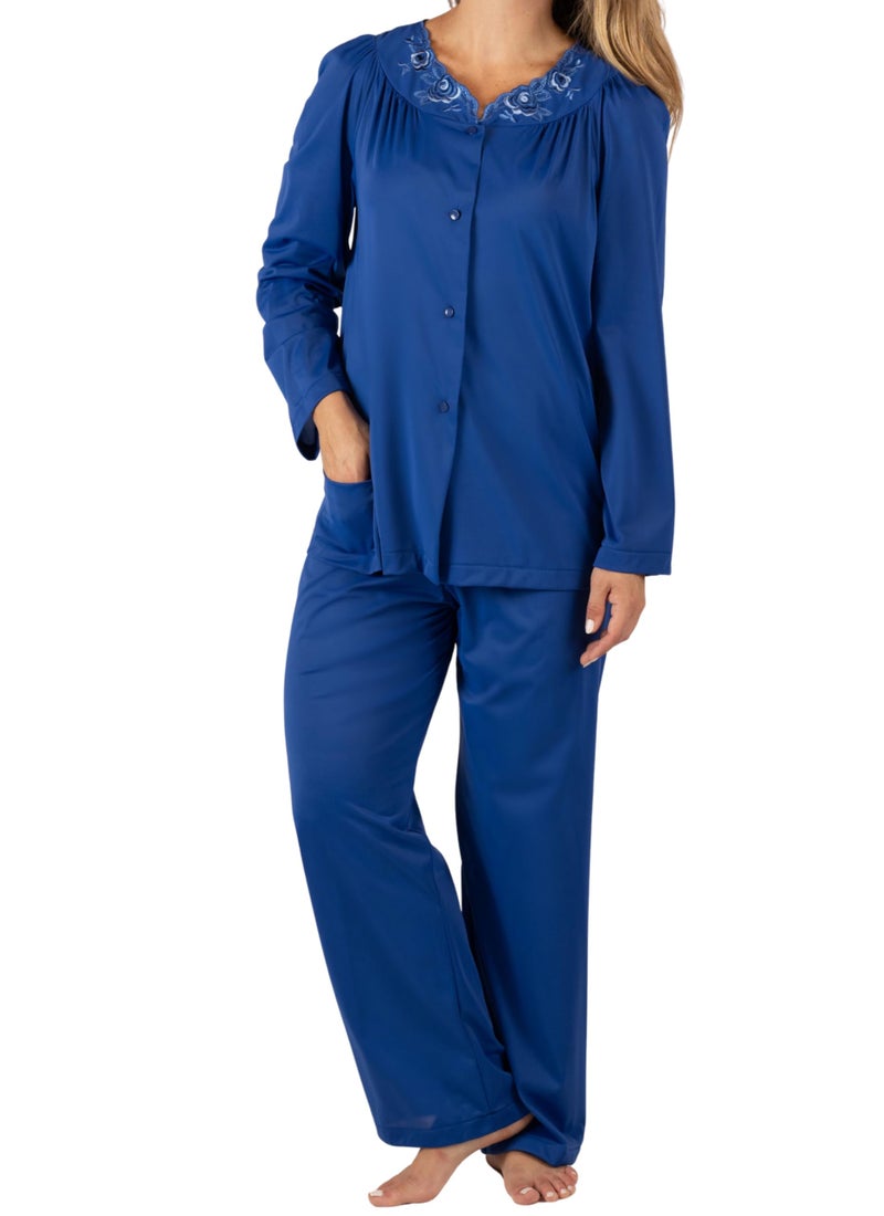 Shadowline Women's Petals Long Sleeve Pajama, Navy, 34 - Image 1