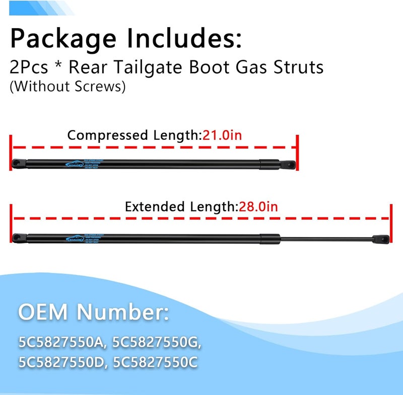 Koaudb 2X Rear Tailgate Struts with Spoiler for VW Beetle 5C1 1.2 1.4 1.6 1.8 2.0 2.5 Hatchback 2012-2017 Car Boot Struts 630N Gas Struts Heavy Duty Lift Support System Replace #5C5827550C - Image 3