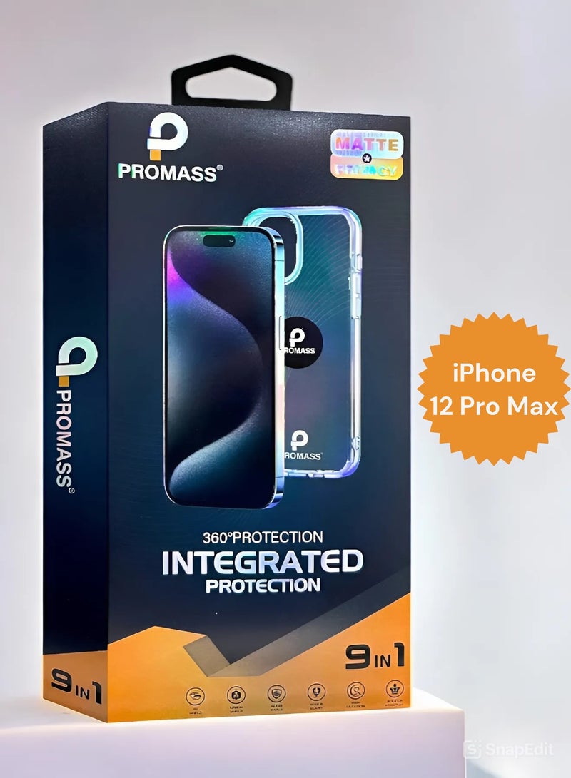 PROMASS The new comprehensive protection package for the iPhone 12 Pro Max, is an economical package with a new look and complete protection for your phone with a case that supports wireless charging from Promas (9in1) - Image 1