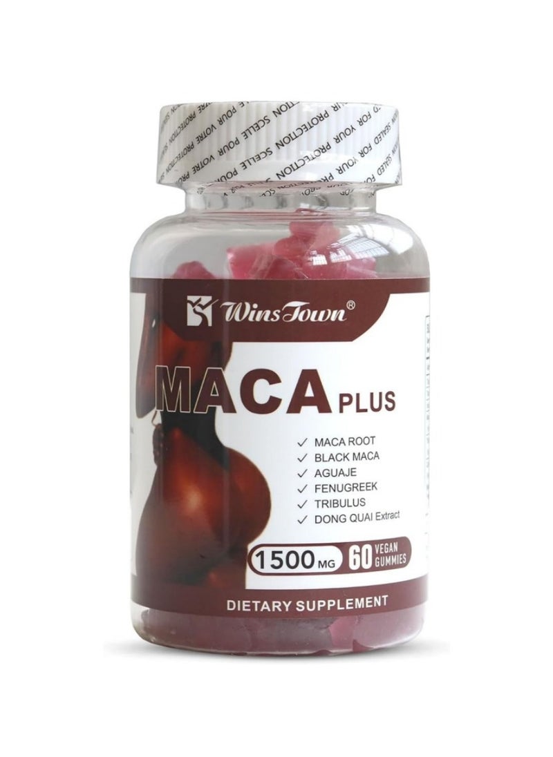 Wins Town Maca Plus Gummies, 1500mg Big Booty Enhancer with Black Maca Root & Dong Quai Extract, Gluteus Boost Vitamins for Women, Fruit Flavor, 60 Count  - Image 2