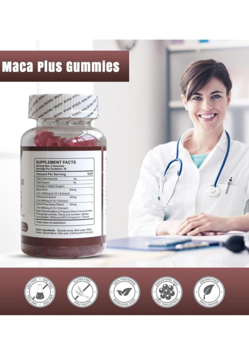 Wins Town Maca Plus Gummies, 1500mg Big Booty Enhancer with Black Maca Root & Dong Quai Extract, Gluteus Boost Vitamins for Women, Fruit Flavor, 60 Count  - Image 4