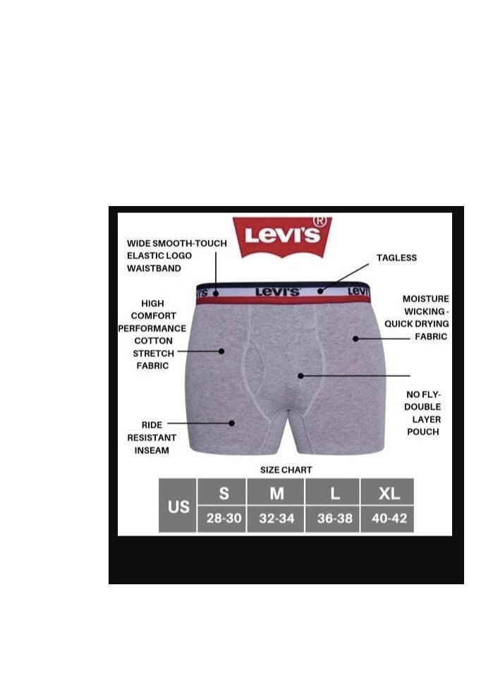 Levi's - Levi's Mens Stretch Boxer Brief Underwear 100% Cotton Stretch Underwear / 6 Pack - Image 1