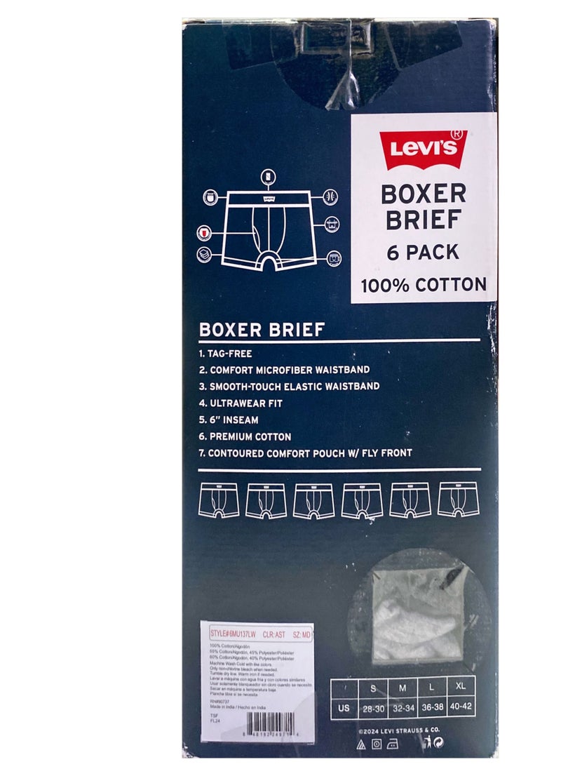 Levi's - Levi's Mens Stretch Boxer Brief Underwear 100% Cotton Stretch Underwear / 6 Pack - Image 1