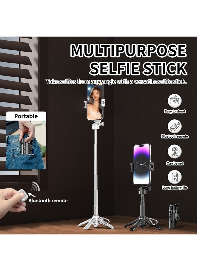 Generic - Mobile Phone Selfie Stick With Bluetooth Remote Control Handheld Tripod With Keychain Retractable Travel Phone Holder Aluminum Alloy Rechargeable For Video, Blogging, Taking Photos, Live Streaming - Image 1