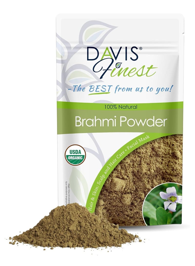 Davis Finest Organic Brahmi Powder 100g Pure and Natural Ayurvedic Hair Growth Hair Mask Thinning Hair Reduce Hair Fall Breakage Split Ends  - Image 1
