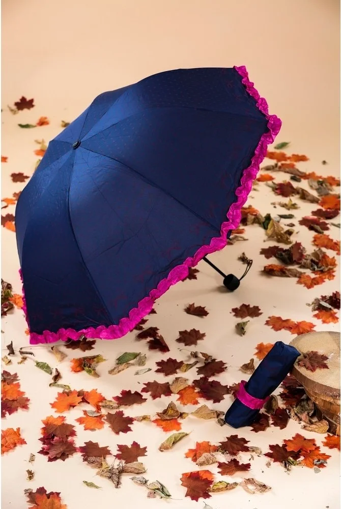 اليفن ماركت Eleven Market Wind Resistant Special Skeleton Frilled Polka Dot Plum Women's Umbrella