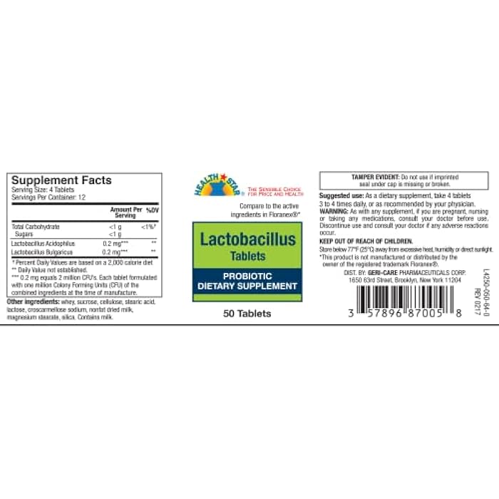 GeriCare Probiotic Lactobacillus, Support Digestive Health, Dietary Supplement Tablets, 50 Count (Pack of 1) - Image 2
