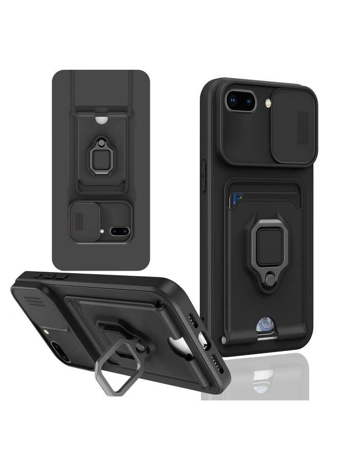 Zaboon For iPhone 7 Plus / 8 Plus Sliding Camshield Magnetic Card Holder Silicone Phone Case(Black) 