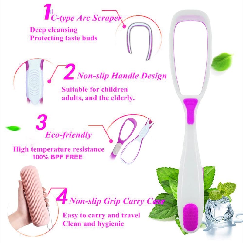 Styllent 4 Pcs Soft Double Action Tongue Cleaner Scrapper For Kids and Adults With Travel Capsule Plastic Tooth brush paste holder flexible design for health, Oral care tool Easy To use - Pack of 4 - Image 2