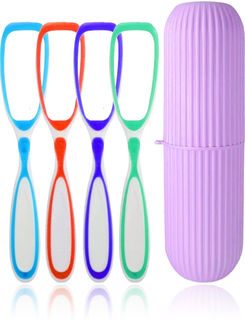 Styllent 4 Pcs Soft Double Action Tongue Cleaner Scrapper For Kids and Adults With Travel Capsule Plastic Tooth brush paste holder flexible design for health, Oral care tool Easy To use - Pack of 4 - Image 1