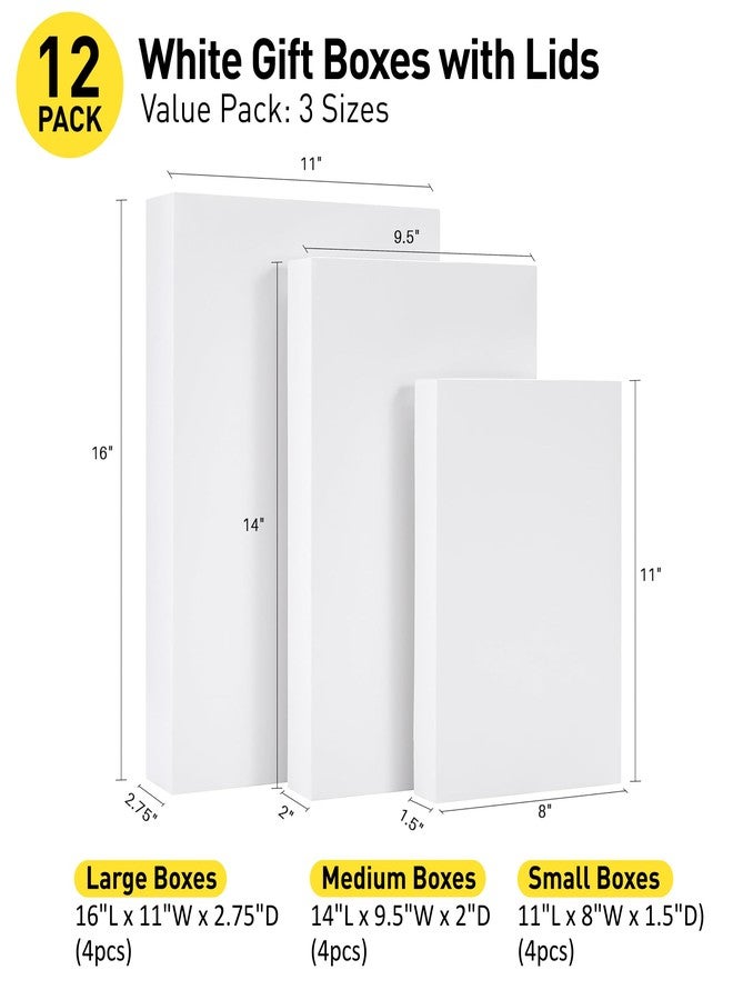 SUNCOLOR 12 Pack White Gift Boxes with Lids Assorted Sizes (4 Boxes 11", 4 Boxes 14", 4 Boxes 16") – Premium Set of Small, Medium, and Large Boxes for Presents, Packaging, and Storage - Image 2