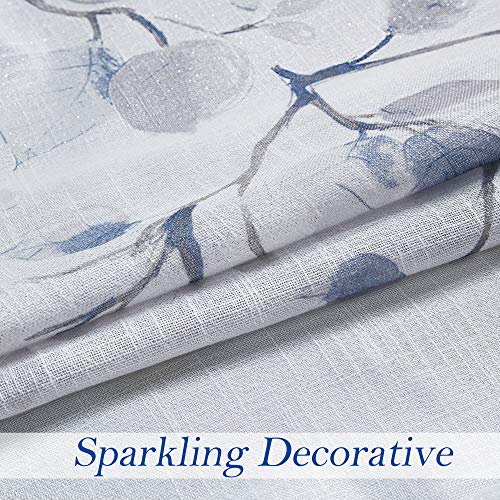 Central Park Leaf Floral Print Metallic Sheer Window Curtain Panel for Rustic Living Room/Bedroom Sparkling Decorative 6 Grommets Top Drape Panels Farmhouse Curtains, Navy Blue,40" x 84"x2, 2 PK - Image 4
