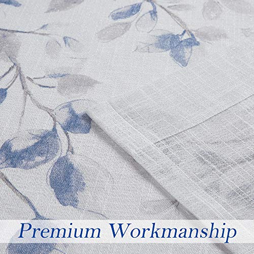 Central Park Leaf Floral Print Metallic Sheer Window Curtain Panel for Rustic Living Room/Bedroom Sparkling Decorative 6 Grommets Top Drape Panels Farmhouse Curtains, Navy Blue,40" x 84"x2, 2 PK - Image 5