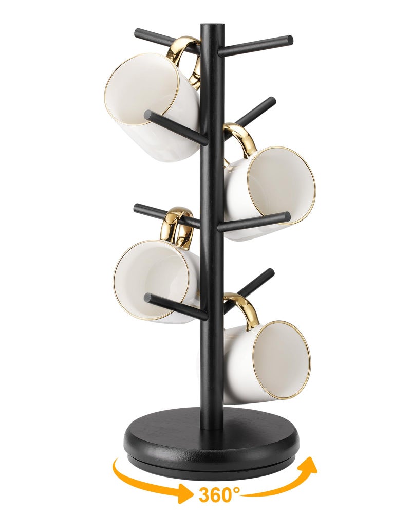 Lorbro Coffee Mug Tree, 360° Rotated Mug Holder with 8 Hooks, Wooden Coffee Cup Holder, Upgraded Mug Rack for Countertop, Coffee Mug Organizer Storage Stand, Coffee Bar Accessories & Kitchen Decor - Image 1