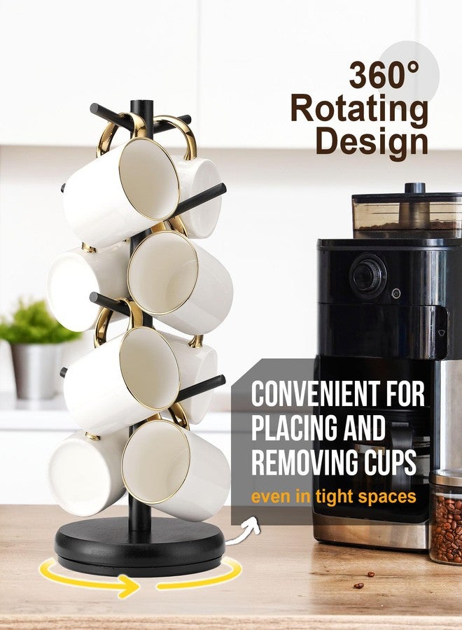 Lorbro Coffee Mug Tree, 360° Rotated Mug Holder with 8 Hooks, Wooden Coffee Cup Holder, Upgraded Mug Rack for Countertop, Coffee Mug Organizer Storage Stand, Coffee Bar Accessories & Kitchen Decor - Image 2
