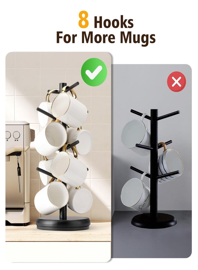 Lorbro Coffee Mug Tree, 360° Rotated Mug Holder with 8 Hooks, Wooden Coffee Cup Holder, Upgraded Mug Rack for Countertop, Coffee Mug Organizer Storage Stand, Coffee Bar Accessories & Kitchen Decor - Image 4