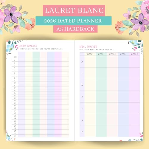 LAURET BLANC 2026 Life Planner Diary, Daily, Weekly, Monthly Organizer, Habit, Meal, Budget Tracker- 90GSM, Hardbound, Dated - Image 4