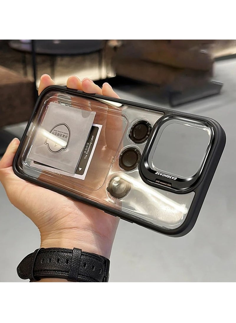 MIGOFAST Adjustable Camera Ring Stand, Transparent Back Case  Hard Acrylic + TPU With Lens Protective Ring Mobile Phone Case/Cover For iPhone 15 Pro Max Black - Image 1
