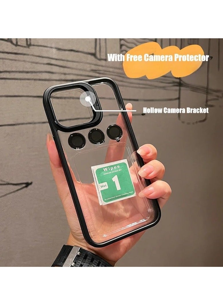 MIGOFAST Adjustable Camera Ring Stand, Transparent Back Case  Hard Acrylic + TPU With Lens Protective Ring Mobile Phone Case/Cover For iPhone 15 Pro Max Black - Image 2