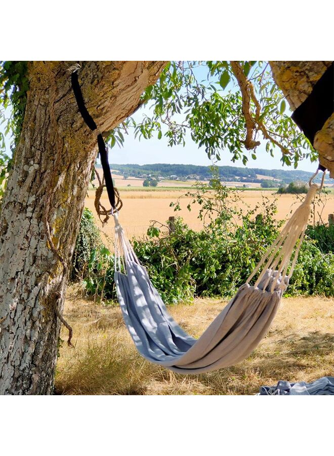 أرجوحة تخييم محمولة، أرجوحة قماشية متينة ومريحة للتعليق في الحديقة، مزودة بأحزمة تثبيت للأشجار، تتحمل وزنًا يصل إلى 200 كجم، مع حقيبة سفر، لون رمادي فاتح، مثالية للتخييم في الهواء الطلق - Image 5