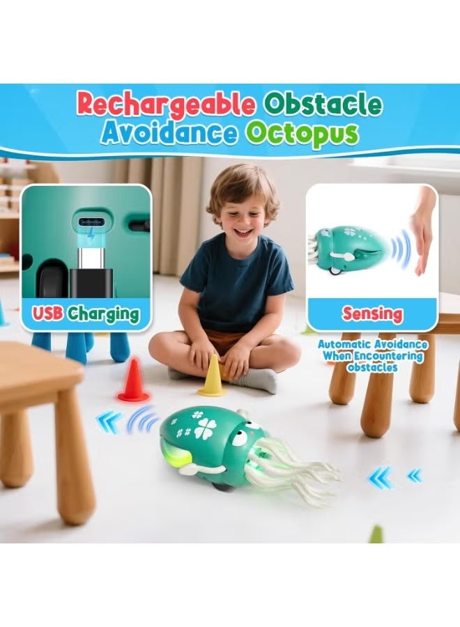 JAJEEK Dancing Squid Baby Toy – Electric Crawling Squid with Music & Lights, Smart Obstacle Avoidance, USB Rechargeable & Interactive Tummy Time Toy for Babies & Toddlers – Fun Gift & Cute Desk Decoration - Image 3