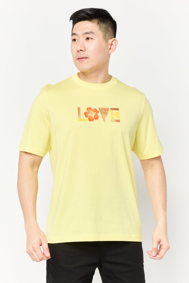ESPRIT Men Crew Neck Short Sleeves Grapih Print T-Shirt, Yellow - Image 1