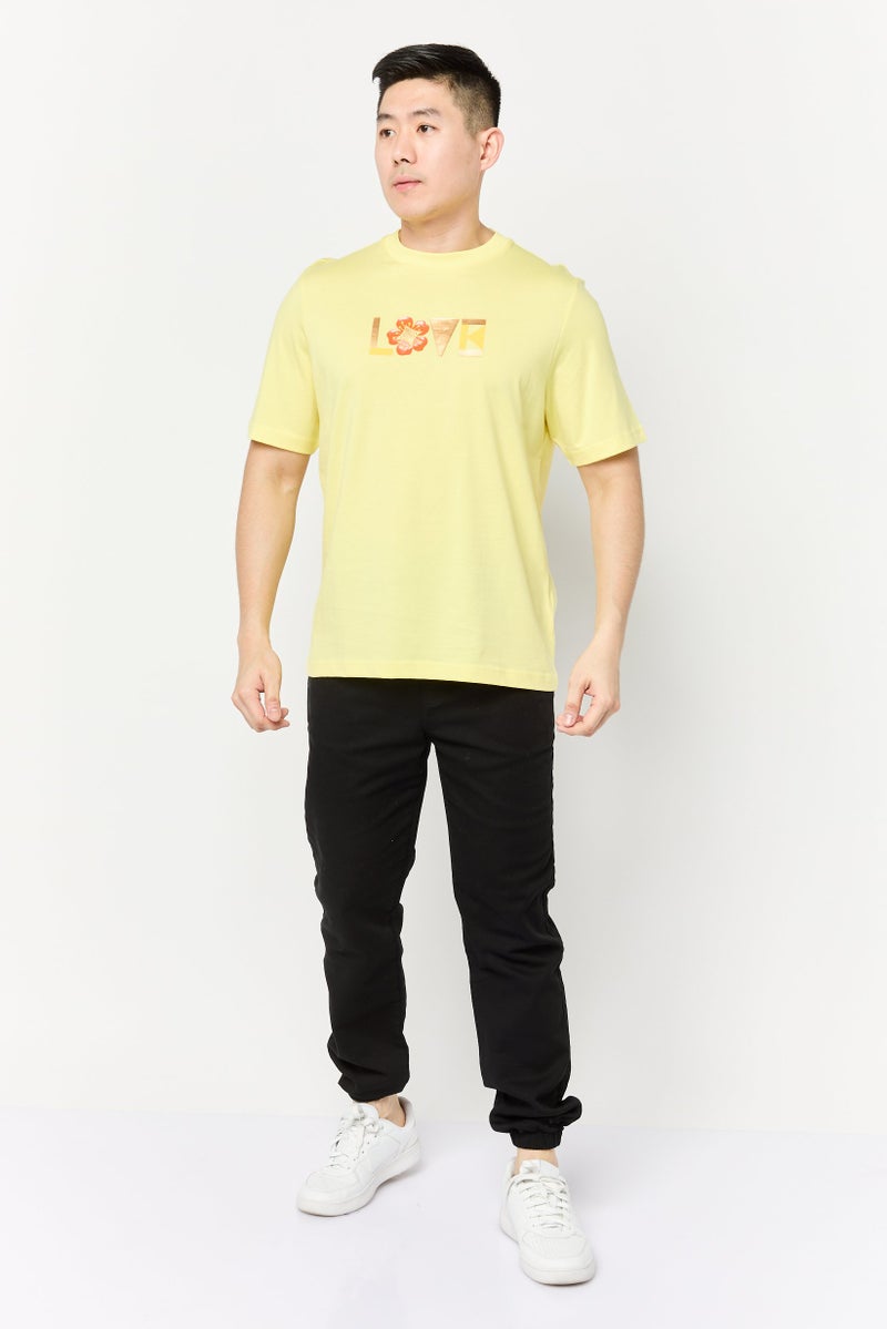 ESPRIT Men Crew Neck Short Sleeves Grapih Print T-Shirt, Yellow - Image 2