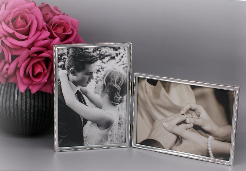 LEADEX Vertical Horizontal Combo- Double 4 by 6 Inch Metal Folding Picture Frames-(1 Landscape and 1 Portrait Style) (Silver) - Image 5