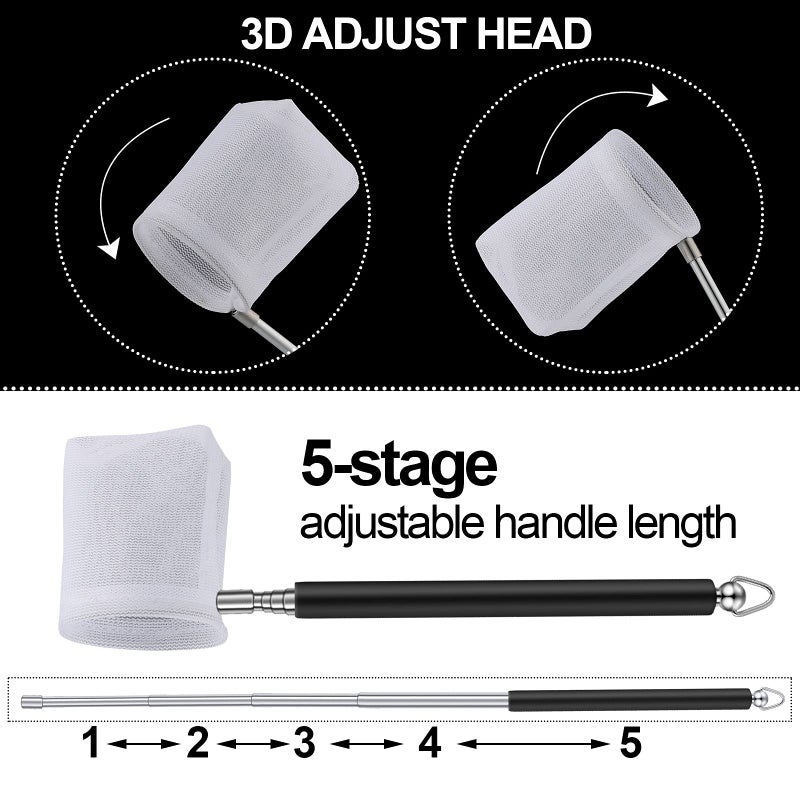 Shappy 4 Pieces Fish Tank Shrimp Net Extendable Handle Shrimp Net Stainless Steel Small Aquarium Catch Mesh with Adjustable Handle for Aquarium Fish Tank Pond(Black) - Image 4