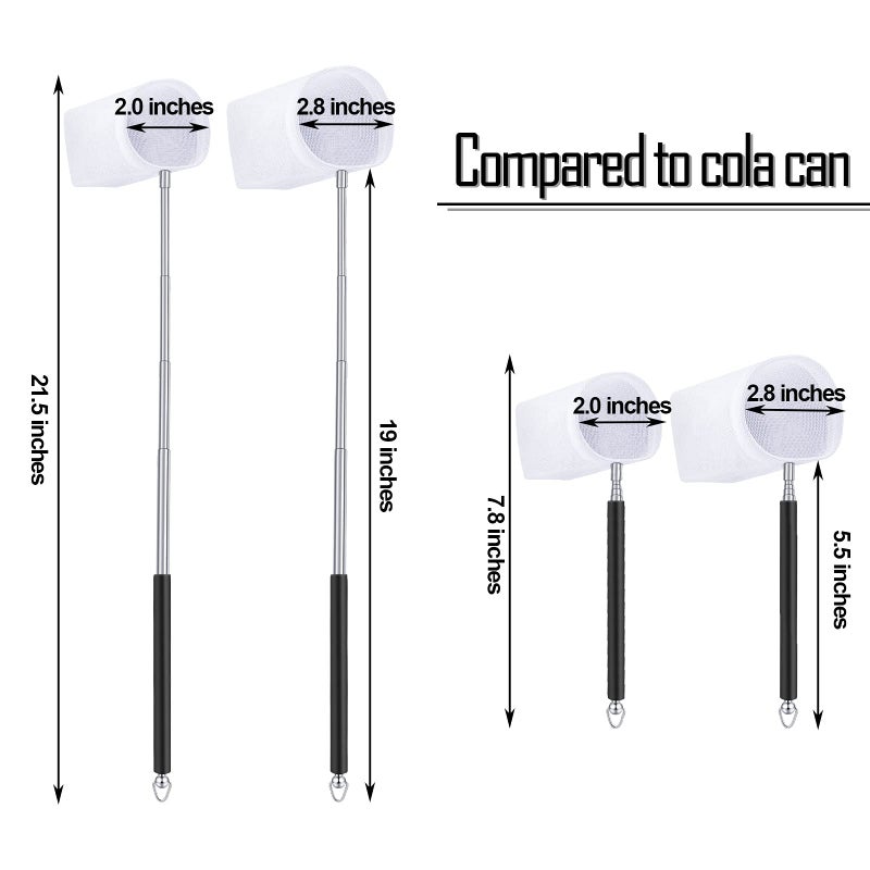 Shappy 4 Pieces Fish Tank Shrimp Net Extendable Handle Shrimp Net Stainless Steel Small Aquarium Catch Mesh with Adjustable Handle for Aquarium Fish Tank Pond(Black) - Image 2