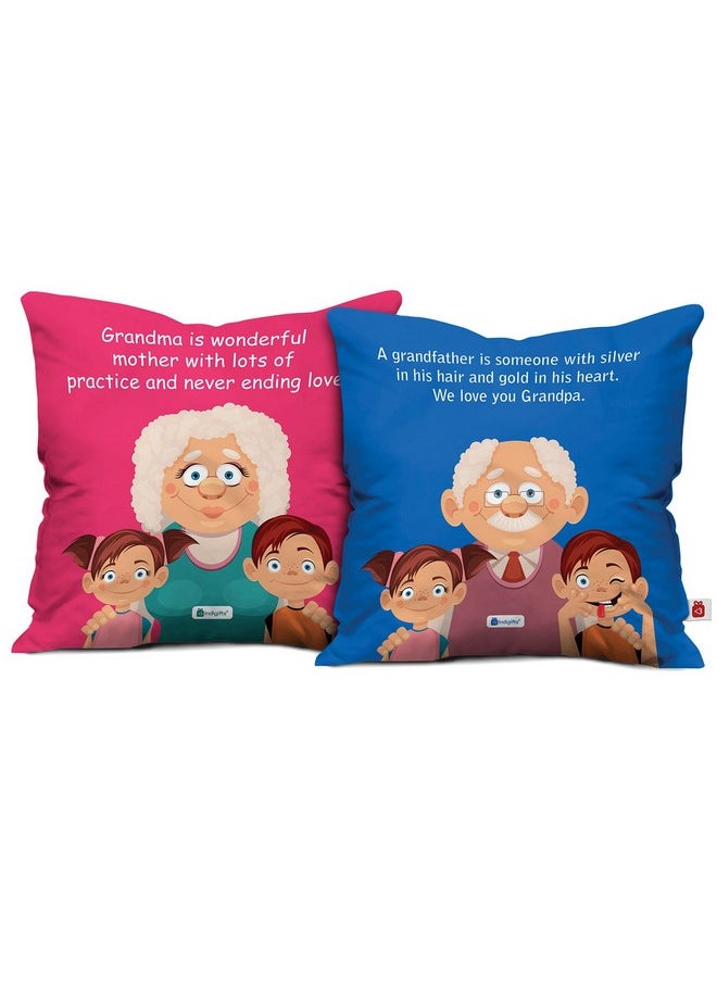 Indigifts Indigifts Micro Satin:: Fibre Cushion Cover with Filler:: 12x12 inch:: Blue:: White:: Set of 2  - Image 1