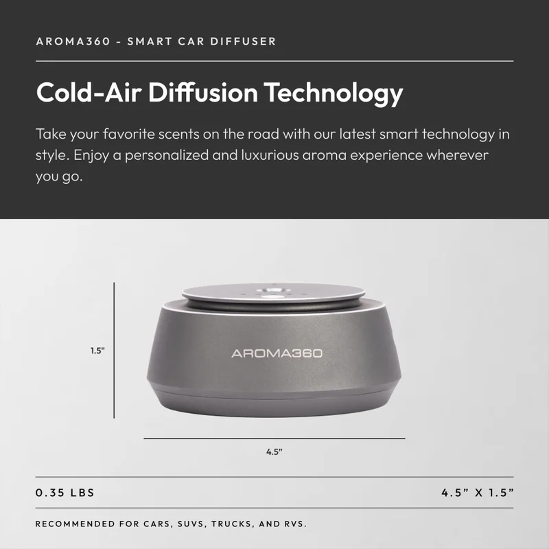Aroma360  Smart Car Diffuser - Smart Aromatherapy Diffuser for Cars - Portable Air Diffuser - Detects When Car is On - Smart Car Accessories  | Best Price UAE